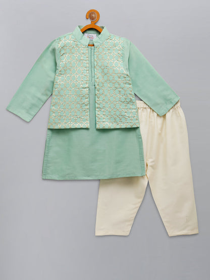 Pastel Green   kurta with Attached Jacket and Pyjama (Sale)