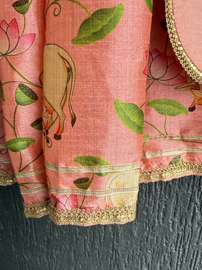 Peach Cow Print Lehnga