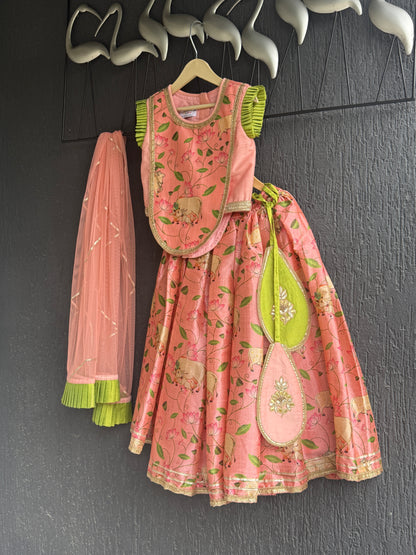 Peach Cow Print Lehnga