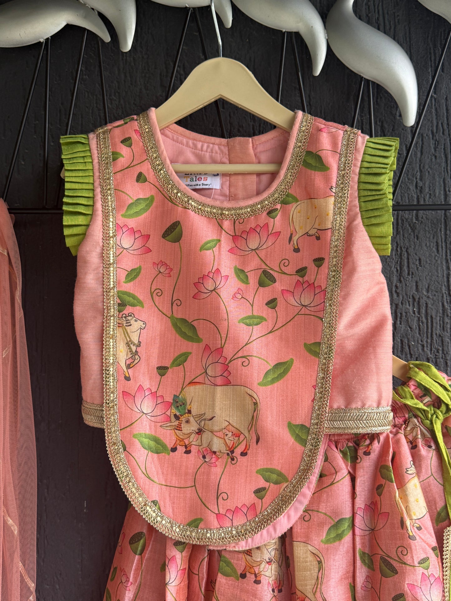 Peach Cow Print Lehnga