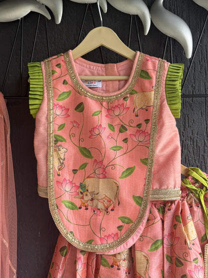 Peach Cow Print Lehnga