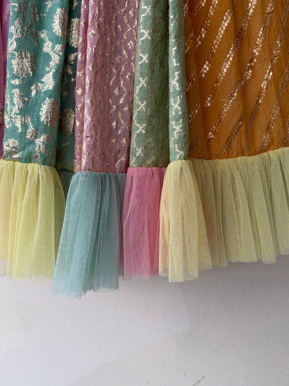 Rainbow  Drape Net Chanderi Lehnga