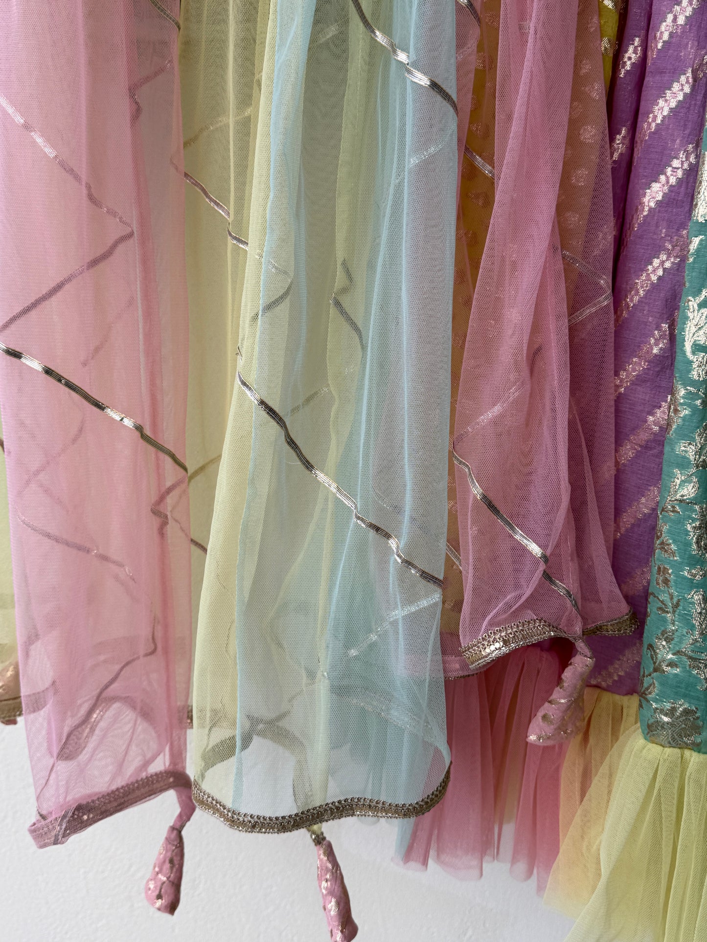 Rainbow  Drape Net Chanderi Lehnga