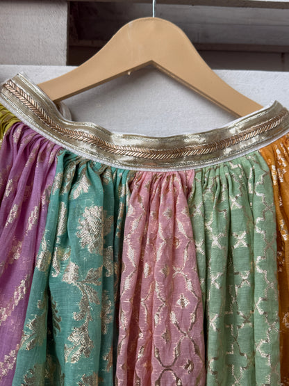 Rainbow  Drape Net Chanderi Lehnga
