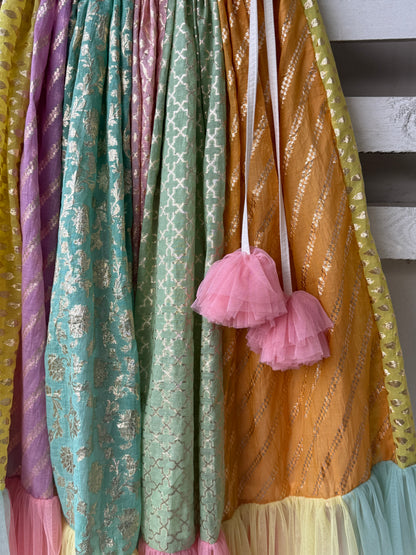 Rainbow  Drape Net Chanderi Lehnga