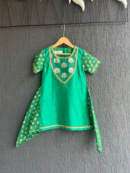 Green Chanderi Kurta Trouser with Dupatta