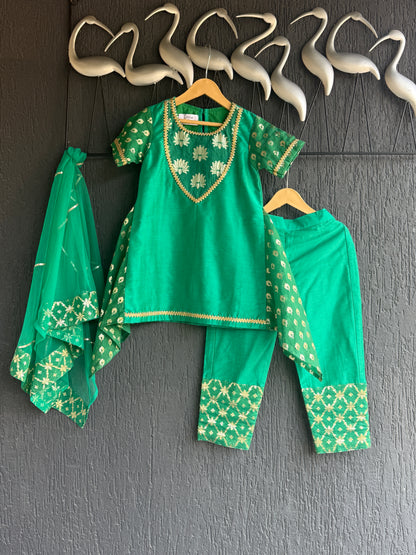Green Chanderi Kurta Trouser with Dupatta
