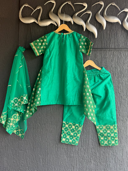 Green Chanderi Kurta Trouser with Dupatta