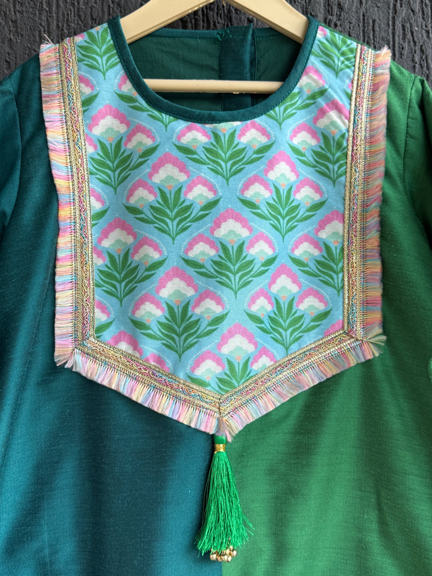 Color blocking green A-line kurta set