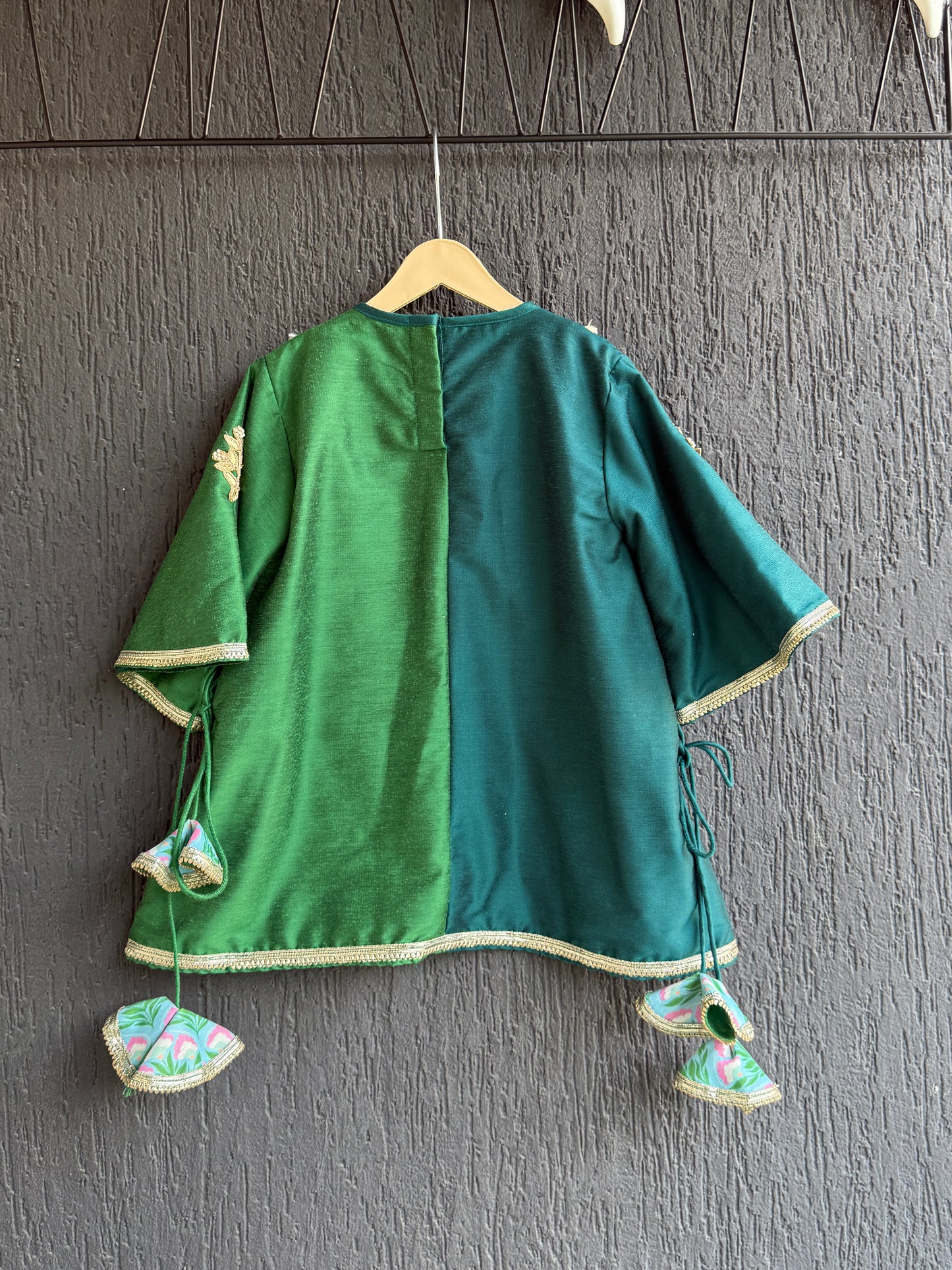 Color blocking green A-line kurta set