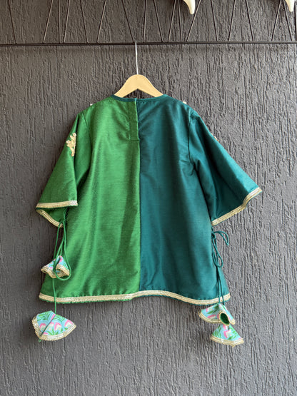 Color blocking green A-line kurta set