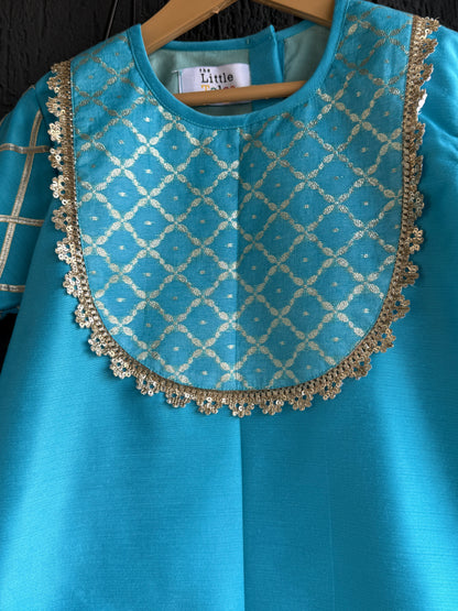 Blue silk and chanderi Garara set