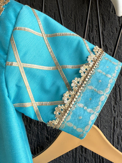 Blue silk and chanderi Garara set