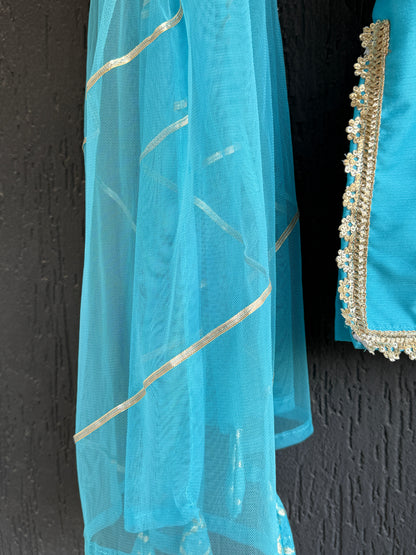 Blue silk and chanderi Garara set