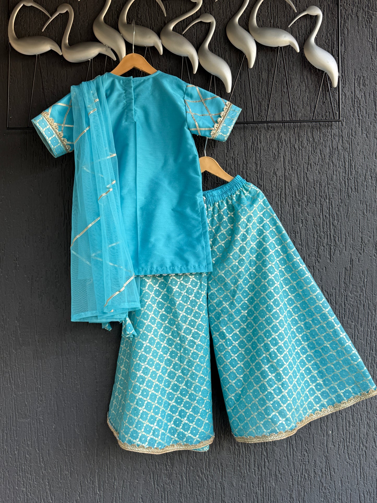 Blue silk and chanderi Garara set