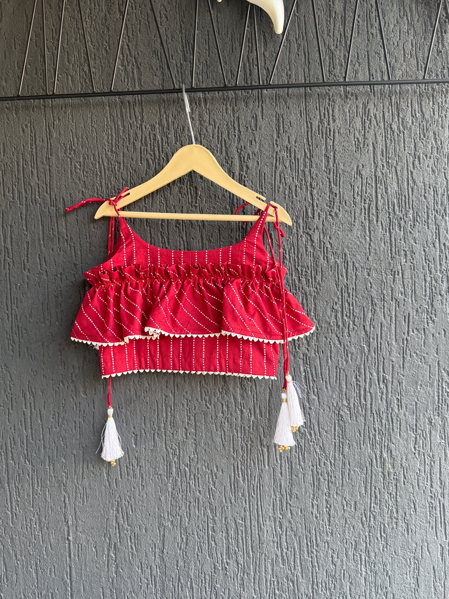 Deep Red Stripe Print Cotton Lehenga set