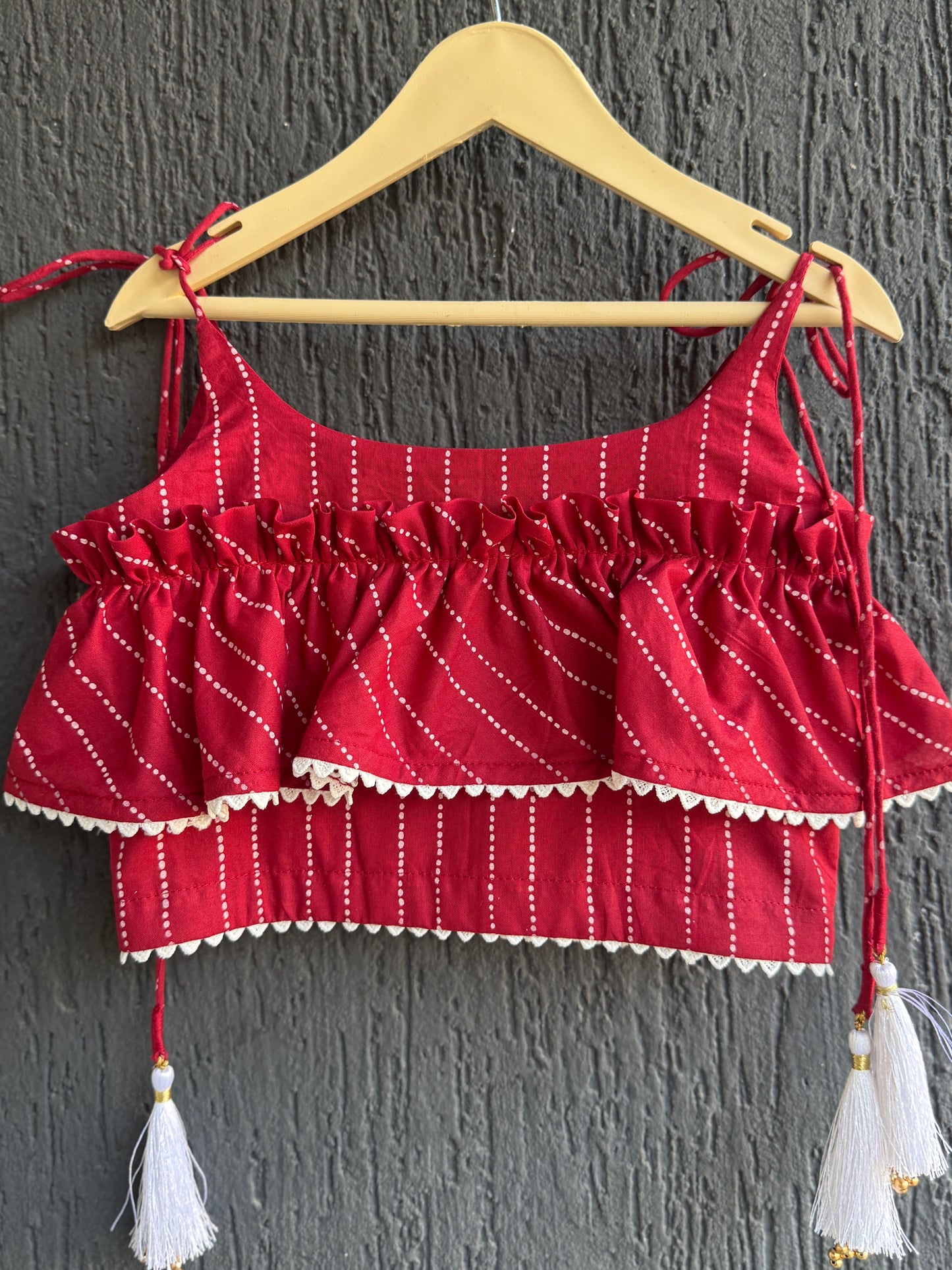 Deep Red Stripe Print Cotton Lehenga set