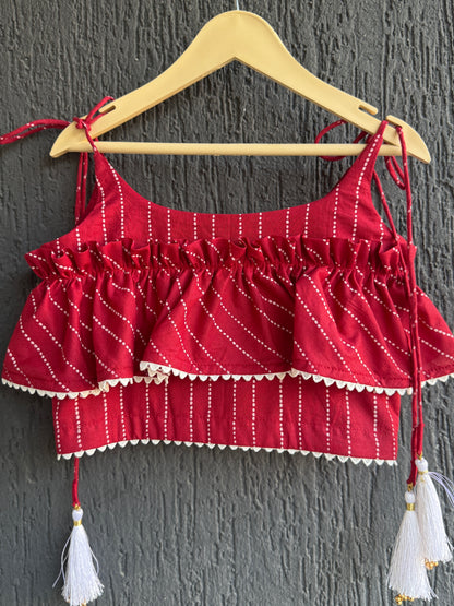 Deep Red Stripe Print Cotton Lehenga set