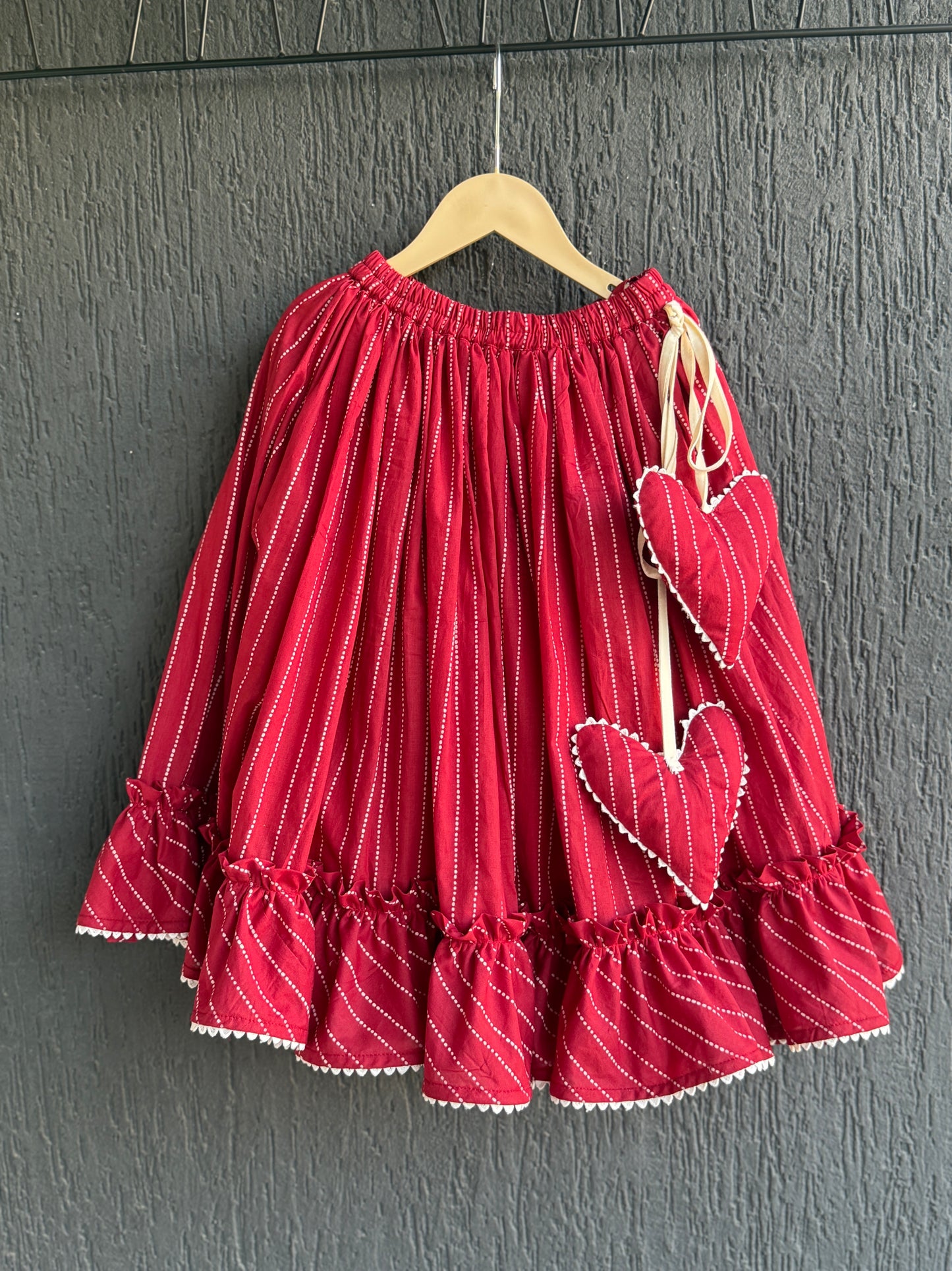 Deep Red Stripe Print Cotton Lehenga set