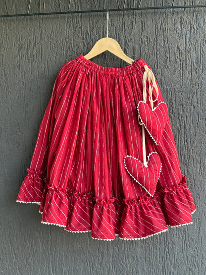 Deep Red Stripe Print Cotton Lehenga set