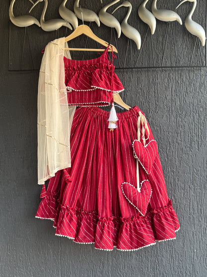 Deep Red Stripe Print Cotton Lehenga set
