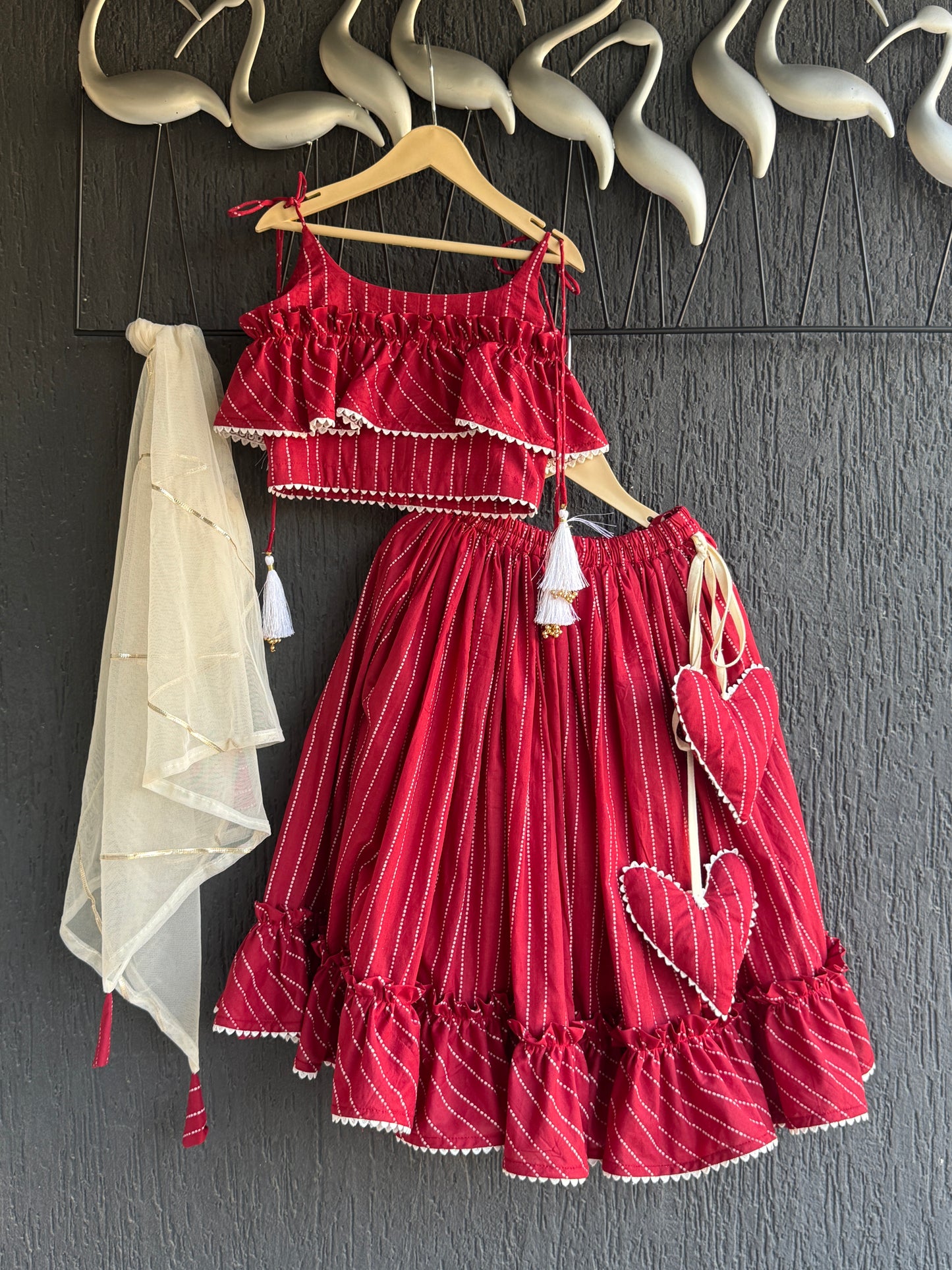 Deep Red Stripe Print Cotton Lehenga set