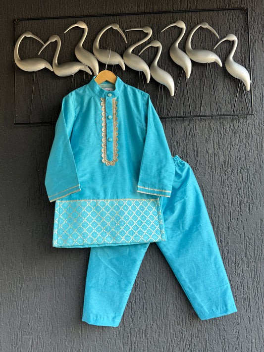 Blue silk kurta payjama set