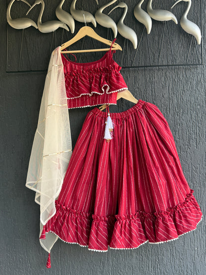 Deep Red Stripe Print Cotton Lehenga set