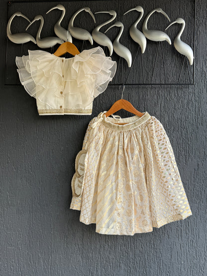 Off white cusotomised chanderi lehnga set