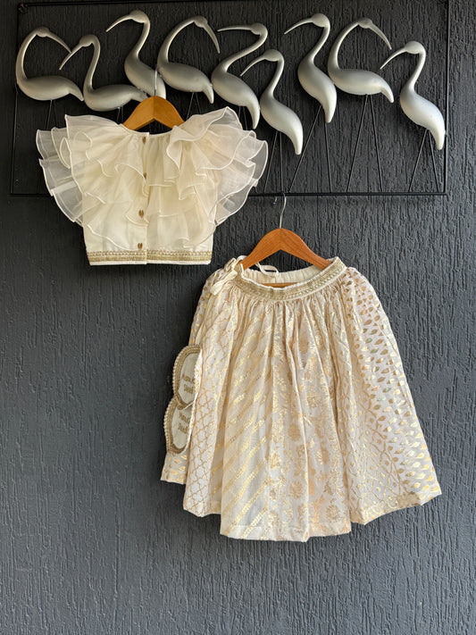 Off white cusotomised chanderi lehnga set