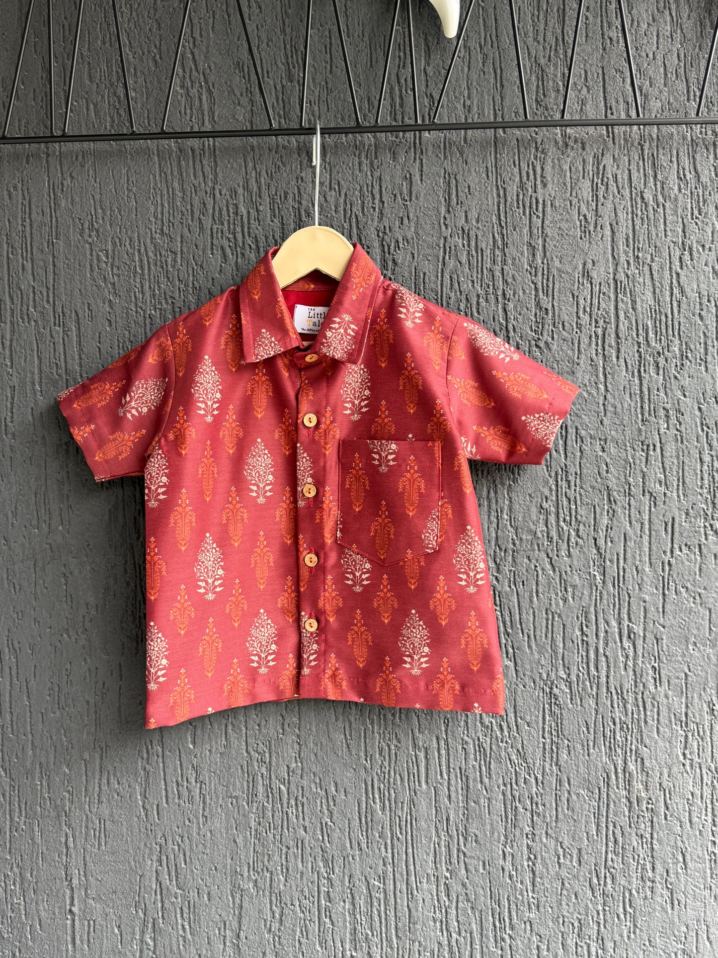 Printed Deep Red Shirt lungi Set with Patka