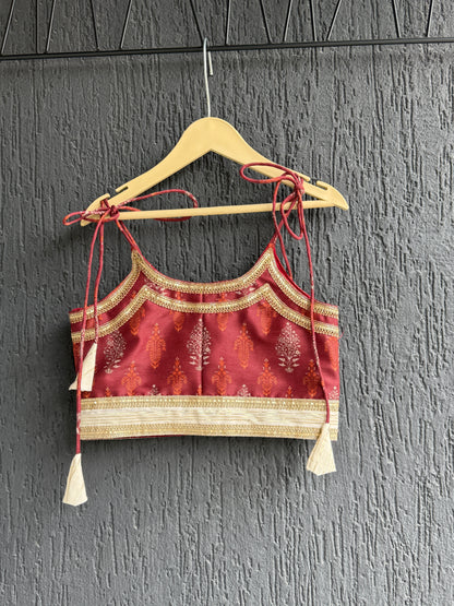 Maroon Noodle Strap Printed Lehenga Set