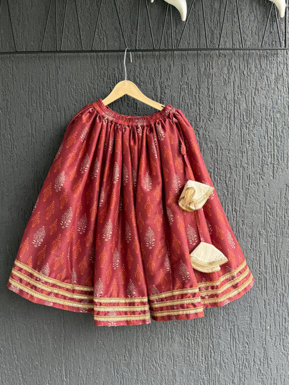 Maroon Noodle Strap Printed Lehenga Set