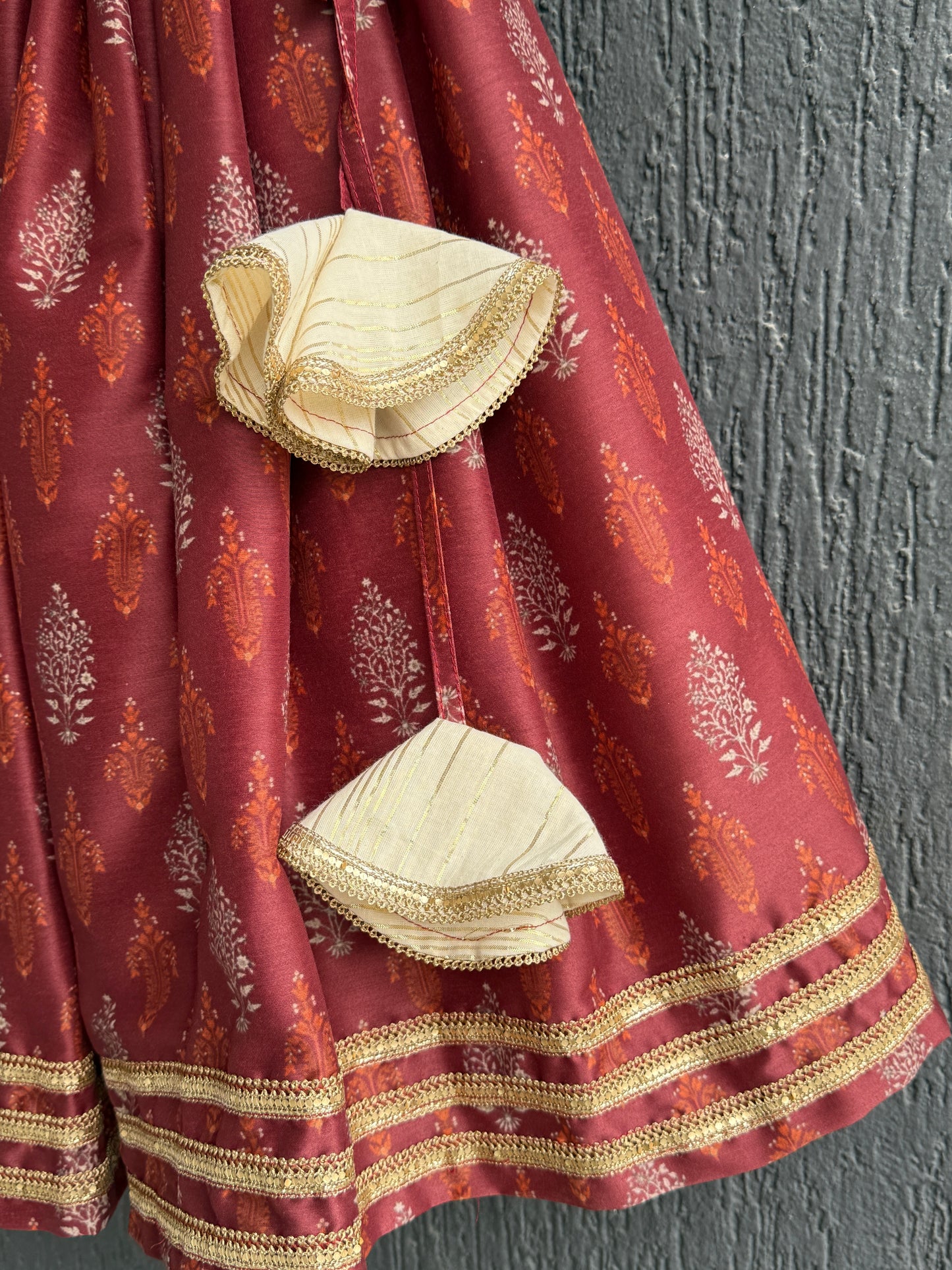 Maroon Noodle Strap Printed Lehenga Set
