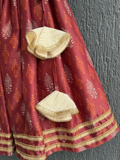 Maroon Noodle Strap Printed Lehenga Set