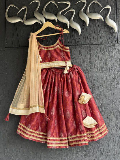 Maroon Noodle Strap Printed Lehenga Set