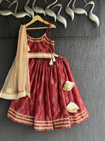 Maroon Noodle Strap Printed Lehenga Set