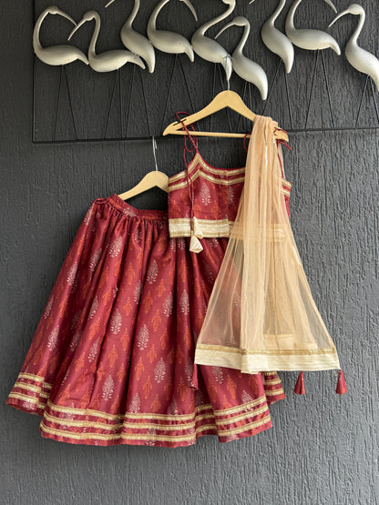 Maroon Noodle Strap Printed Lehenga Set