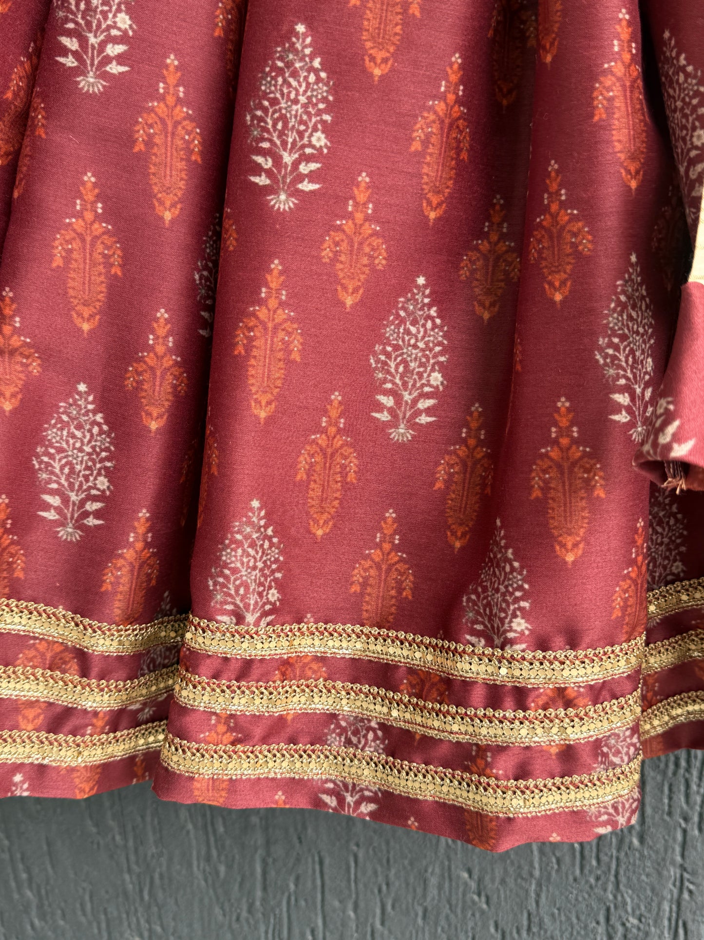 Maroon Noodle Strap Printed Lehenga Set