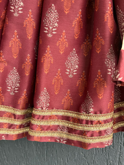 Maroon Noodle Strap Printed Lehenga Set