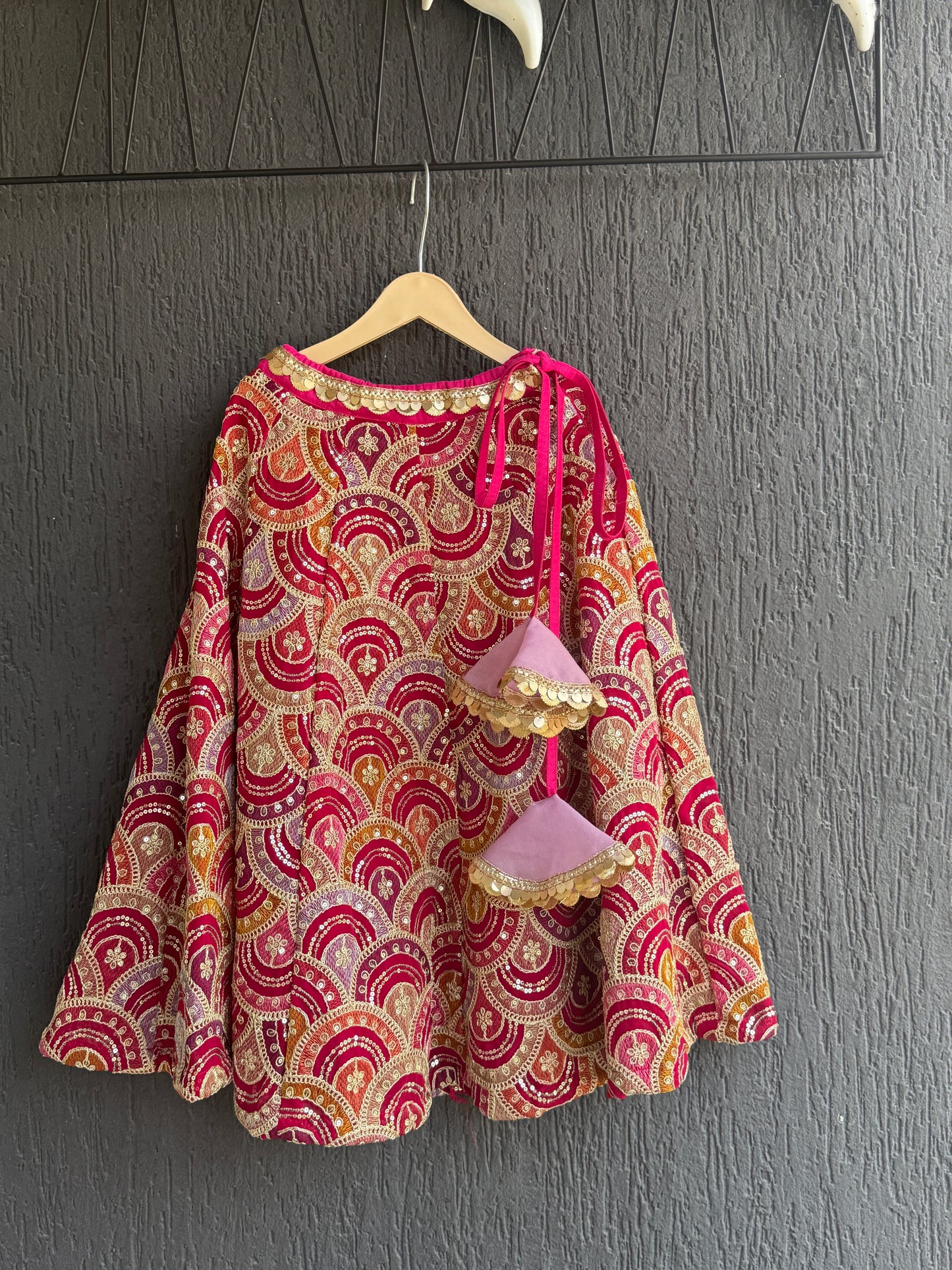 Fuschia Pink Embroidery Peplum  Lehenga  set