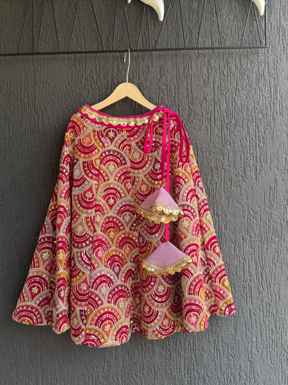 Fuschia Pink Embroidery Peplum  Lehenga  set