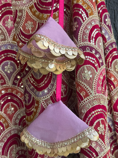 Fuschia Pink Embroidery Peplum  Lehenga  set