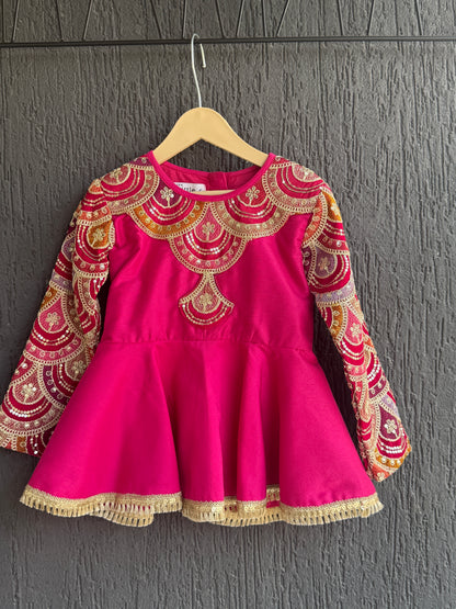 Fuschia Pink Embroidery Peplum  Lehenga  set