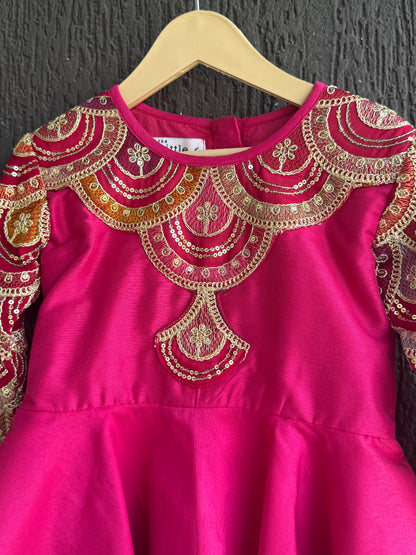 Fuschia Pink Embroidery Peplum  Lehenga  set