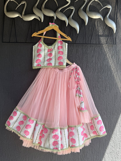 Blue Pink Carnation Floral Lehenga set
