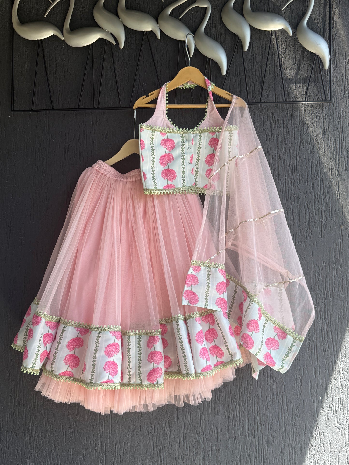 Blue Pink Carnation Floral Lehenga set
