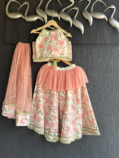 Peach Tulip Print Lehnga set