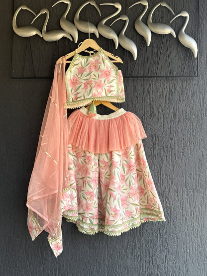 Peach Tulip Print Lehnga set