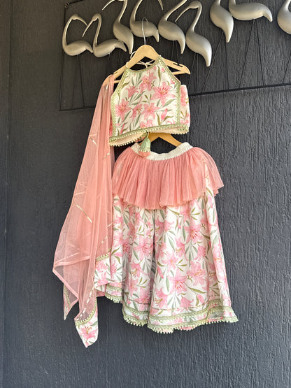 Peach Tulip Print Lehnga set